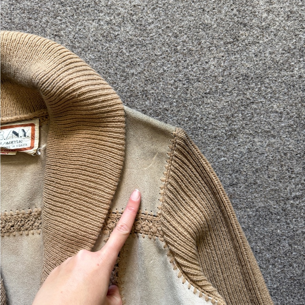 Vtg 70s Suede Knit Patchwork Crochet Cardigan Swe… - image 7